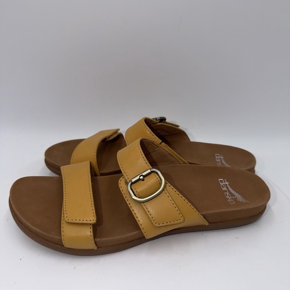 Dansko Justine Yellow Leather Double Strap Wedge Sandals Women's Size 38/7.5-8